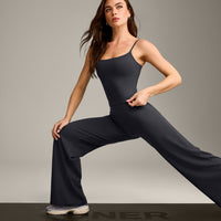 SoftMotion™ Strappy Mid Vest with Built in Bra Shelf with Grey Logo | Coal