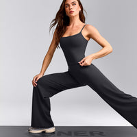 SoftMotion™ Strappy Mid Tank Top with Built in Bra Shelf with Grey Logo | Coal