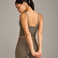 SoftMotion™ Strappy Mid Vest with Built in Bra Shelf with Grey Logo | Moss Brown