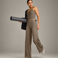 SoftMotion™ Strappy Mid Vest with Built in Bra Shelf with Grey Logo | Moss Brown