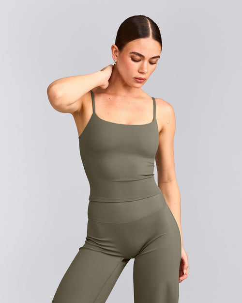 SoftMotion™ Strappy Mid Tank Top with Built in Bra Shelf | Alpine Green