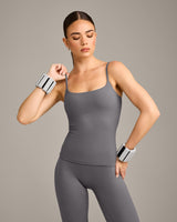 SoftMotion™ Strappy Vest with Built in Bra Shelf with Grey Logo | Ash Grey
