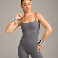 SoftMotion™ Strappy Vest with Built in Bra Shelf with Grey Logo | Ash Grey