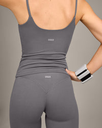 SoftMotion™ Strappy Vest with Built in Bra Shelf with Grey Logo | Ash Grey