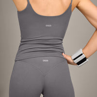 SoftMotion™ Strappy Vest with Built in Bra Shelf with Grey Logo | Ash Grey