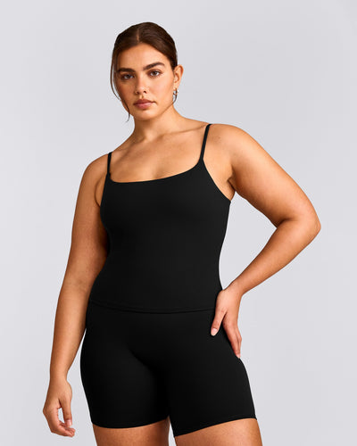 SoftMotion™ Strappy Tank Top with Built in Bra Shelf | Black