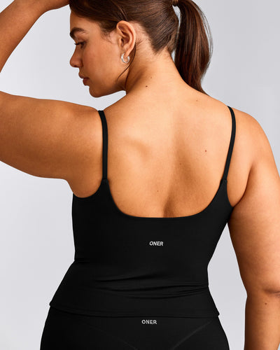 SoftMotion™ Strappy Tank Top with Built in Bra Shelf | Black