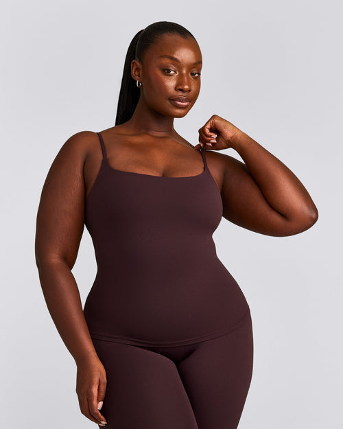 SoftMotion™ Strappy Tank Top with Built in Bra Shelf | Plum Brown