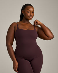SoftMotion™ Strappy Vest with Built in Bra Shelf with Grey Logo | Plum Brown