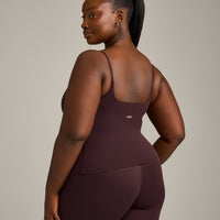SoftMotion™ Strappy Vest with Built in Bra Shelf with Grey Logo | Plum Brown