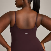 SoftMotion™ Strappy Vest with Built in Bra Shelf with Grey Logo | Plum Brown