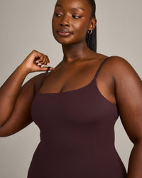 SoftMotion™ Strappy Vest with Built in Bra Shelf with Grey Logo | Plum Brown
