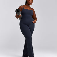 SoftMotion™ Strappy Tank Top with Built in Bra Shelf with Grey Logo | True Blue