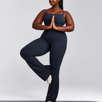 SoftMotion™ Strappy Tank Top with Built in Bra Shelf with Grey Logo | True Blue