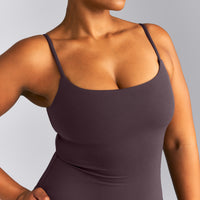 SoftMotion™ Strappy Tank Top with Built in Bra Shelf | Dark Umber Brown