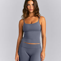 SoftMotion™ Strappy Tank Top with Built in Bra Shelf | Granite Blue