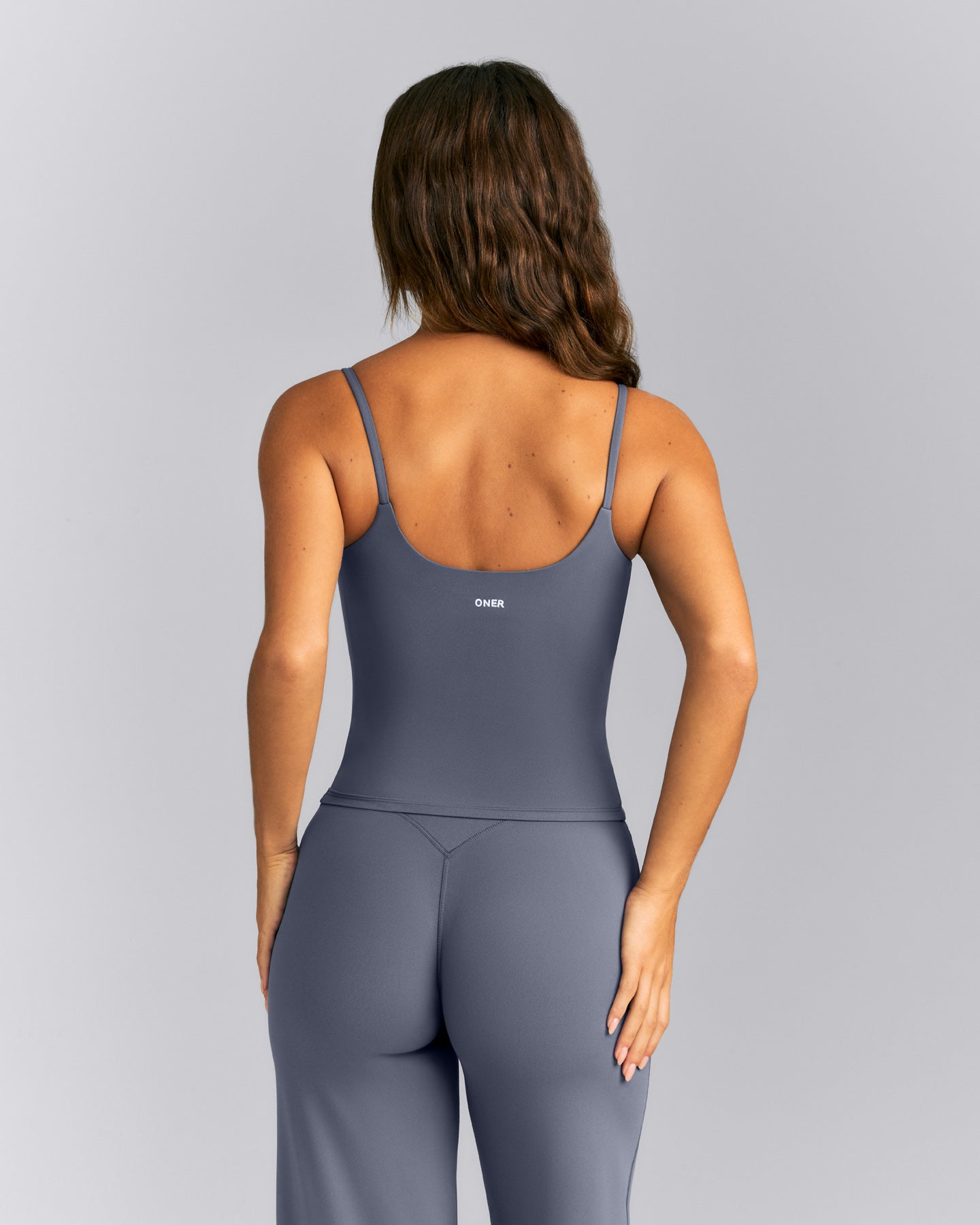 SoftMotion™ Strappy Tank Top with Built in Bra Shelf | Granite Blue