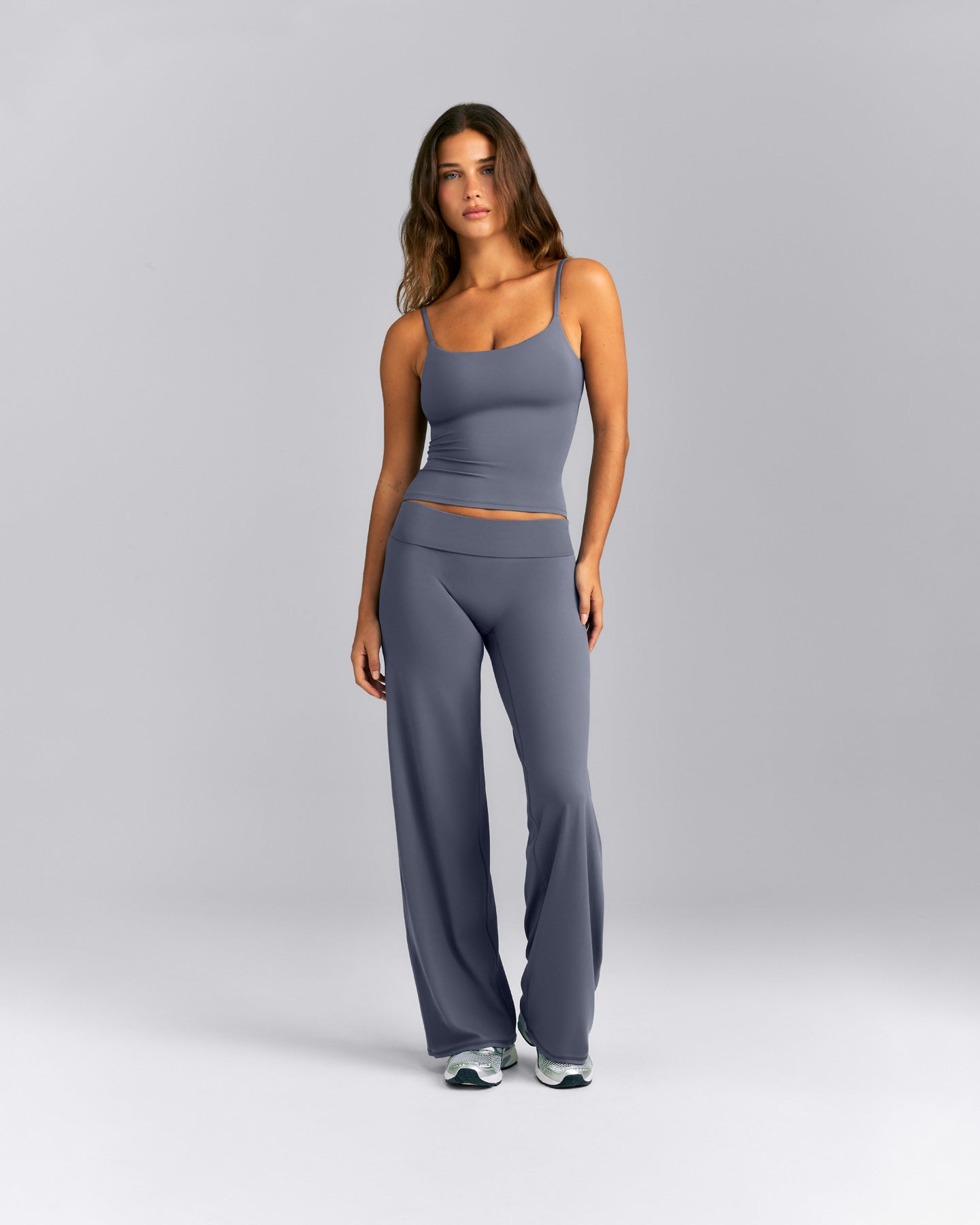 SoftMotion™ Strappy Tank Top with Built in Bra Shelf | Granite Blue