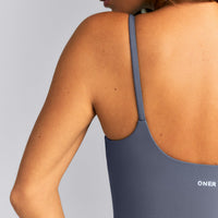 SoftMotion™ Strappy Tank Top with Built in Bra Shelf | Granite Blue