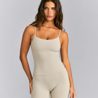 SoftMotion™ Strappy Tank Top with Built in Bra Shelf | Oatmeal