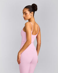SoftMotion™ Strappy Tank Top with Built in Bra Shelf with Grey Logo | Chalk Pink