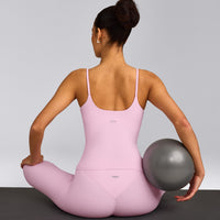 SoftMotion™ Strappy Tank Top with Built in Bra Shelf with Grey Logo | Chalk Pink