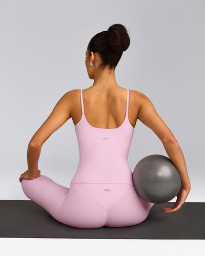 SoftMotion™ Strappy Tank Top with Built in Bra Shelf with Grey Logo | Chalk Pink