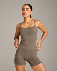 SoftMotion™ Strappy Vest with Built in Bra Shelf with Grey Logo | Moss Brown