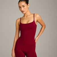 SoftMotion™ Strappy Vest with Built in Bra Shelf with Grey Logo | Ruby Red