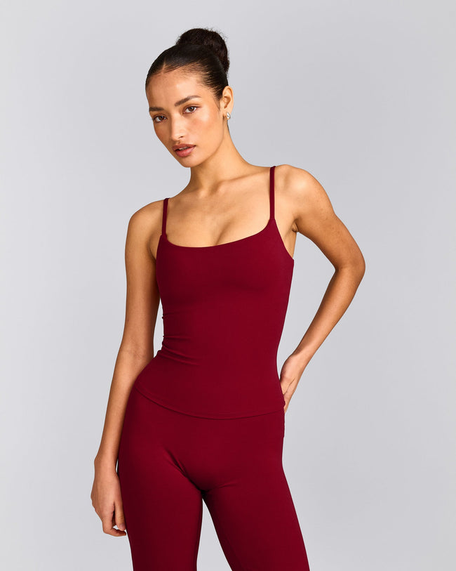 SoftMotion™ Strappy Tank Top with Built in Bra Shelf | Ruby Red