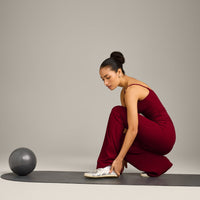 SoftMotion™ Strappy Vest with Built in Bra Shelf with Grey Logo | Ruby Red