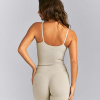 SoftMotion™ Adjustable V Neck Mid Tank Top with Built in Bra Shelf | Oatmeal