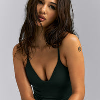 SoftMotion™ Adjustable V Neck Tank Top with Built in Bra Shelf | Emerald Noir