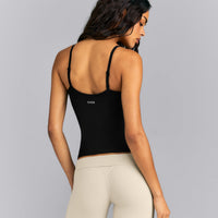 SoftMotion™ Adjustable V Neck Tank Top with Built in Bra Shelf | Black