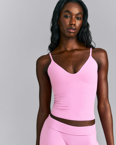 SoftMotion™ Adjustable V Neck Tank Top with Built in Bra Shelf | Rose Pink