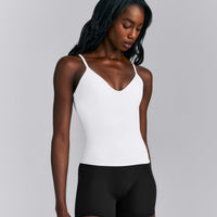 SoftMotion™ Adjustable V Neck Tank Top with Built in Bra Shelf | White