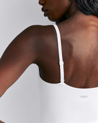 SoftMotion™ Adjustable V Neck Tank Top with Built in Bra Shelf | White