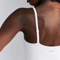 SoftMotion™ Adjustable V Neck Tank Top with Built in Bra Shelf | White