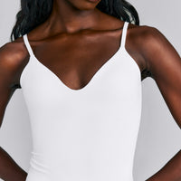 SoftMotion™ Adjustable V Neck Tank Top with Built in Bra Shelf | White