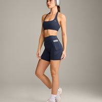 UnifiedMove High Waisted Pocket Shorts 6" with Reflective Logo | True Blue