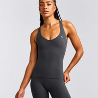 UnifiedMove™ V Neck Cross Back Tank Top with Reflective Logo | Coal