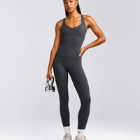 UnifiedMove™ V Neck Cross Back Tank Top with Reflective Logo | Coal