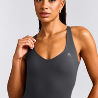 UnifiedMove™ V Neck Cross Back Tank Top with Reflective Logo | Coal