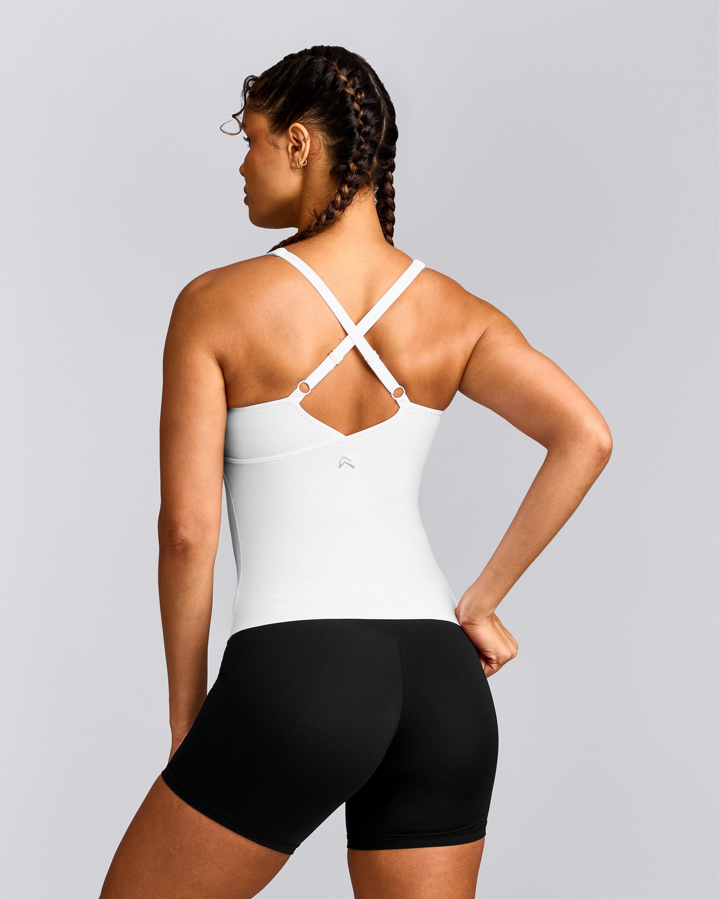 UnifiedMove™ V Neck Cross Back Tank Top with Reflective Logo | White