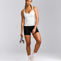 UnifiedMove™ V Neck Cross Back Tank Top with Reflective Logo | White