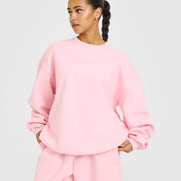 Foundations Oversized Crew Neck Sweatshirt with Oner Embroidery | Petal Pink