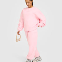 Foundations Oversized Crew Neck Sweatshirt with Oner Embroidery | Petal Pink