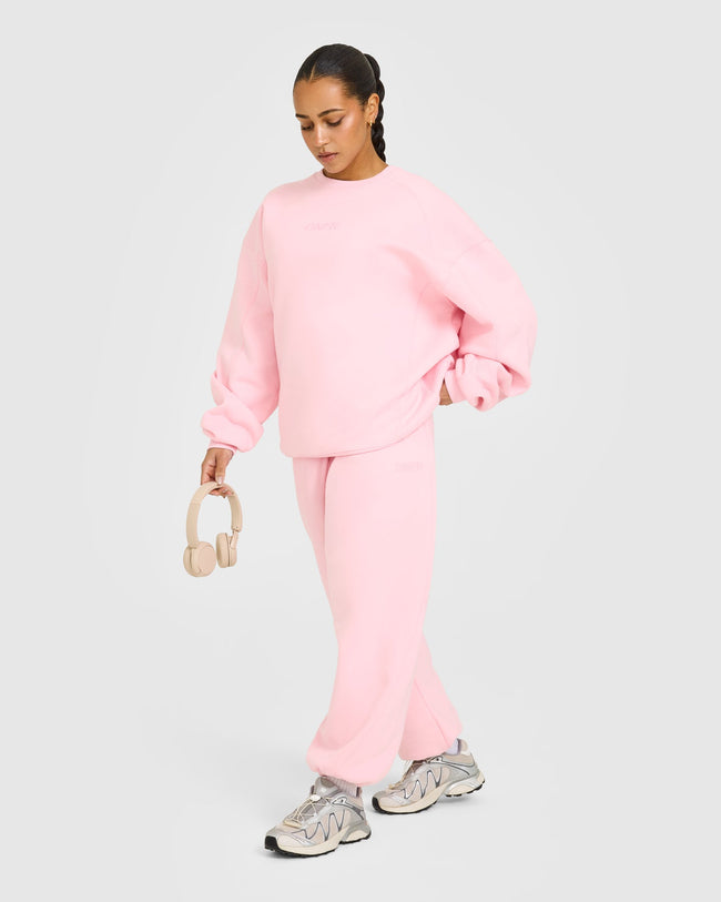 Foundations Oversized Crew Neck Sweatshirt with Oner Embroidery | Petal Pink