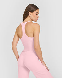 Mellow™ Rib Racer Back Mid Vest with Built in Bra Shelf | Petal Pink