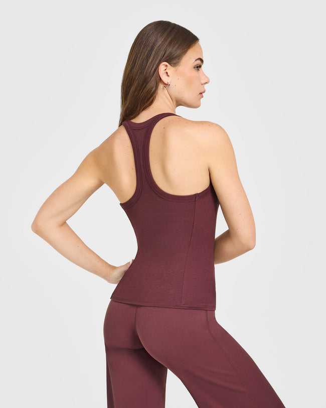 Mellow™ Rib Racer Back Vest with Built in Bra Shelf | Velvet Mocha